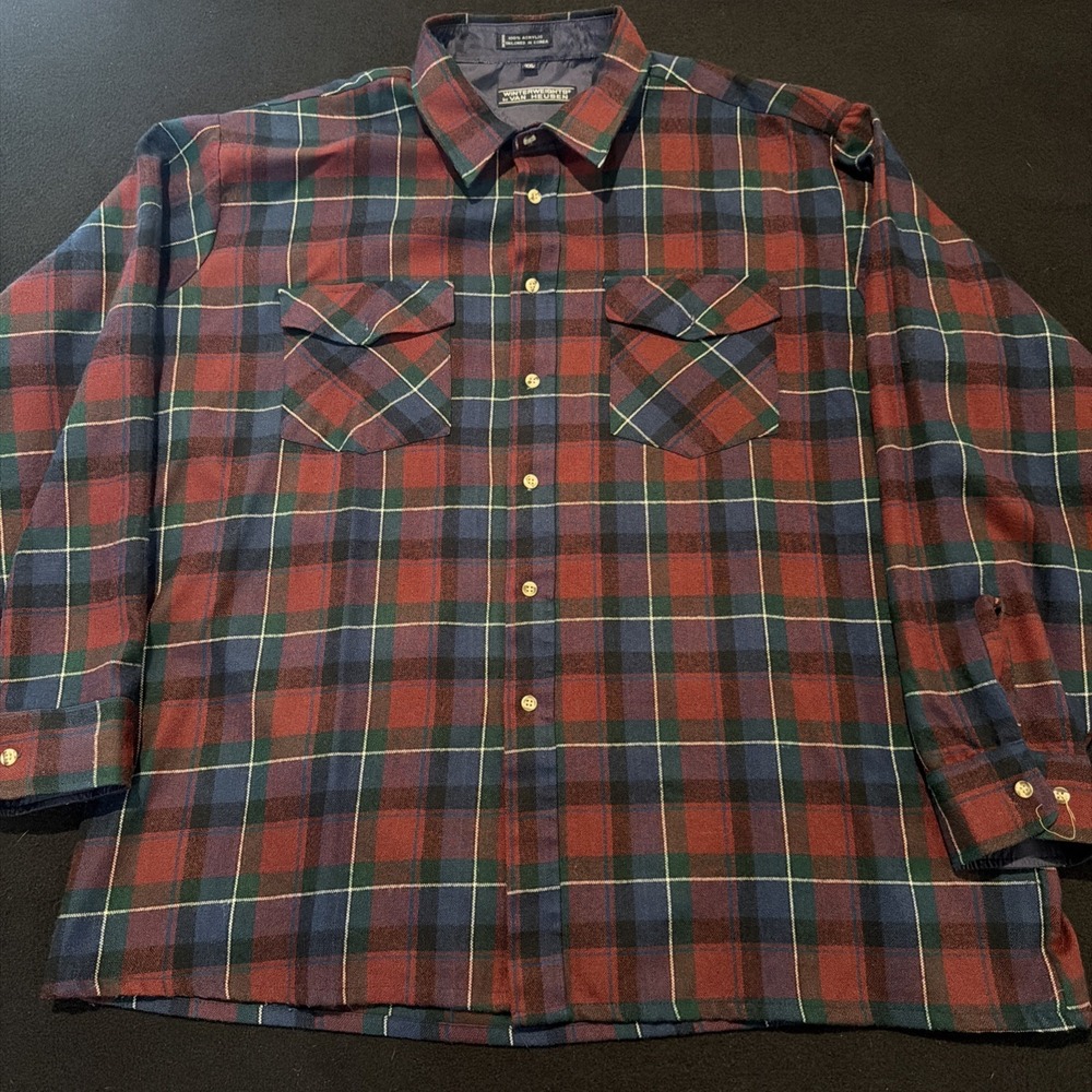 Van Heusen Winter Weights Red, Green Flannel Button Down Shirt Mens XXL